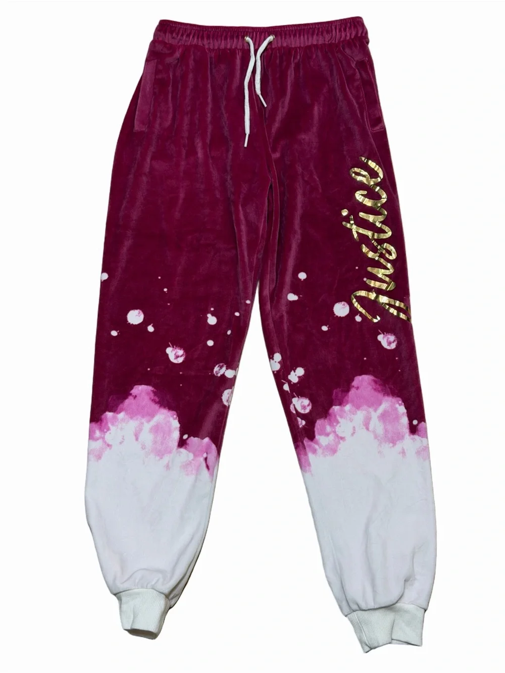 Justice Girls XL 16/18 Raspberry Velour Joggers Gold Logo Ombre Tie Dye Pants